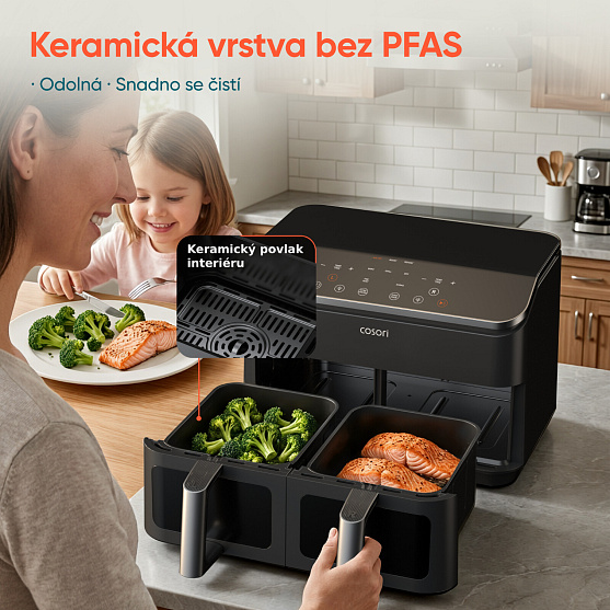 Prémiový keramický povrch bez PFAS – Cosori Dual Basket 8,5 L