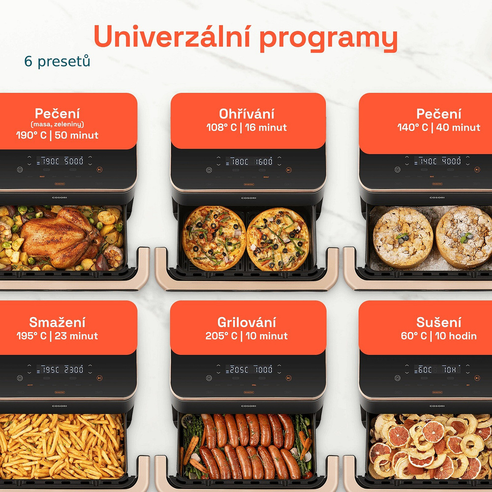 Šest programů Cosori Dual Blaze TwinFry