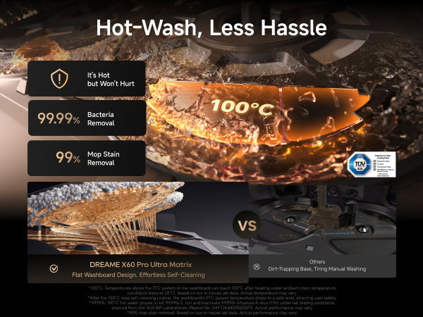 Samočištění mopů horkou vodou až 100 °C Dreame X60 Pro Ultra Matrix