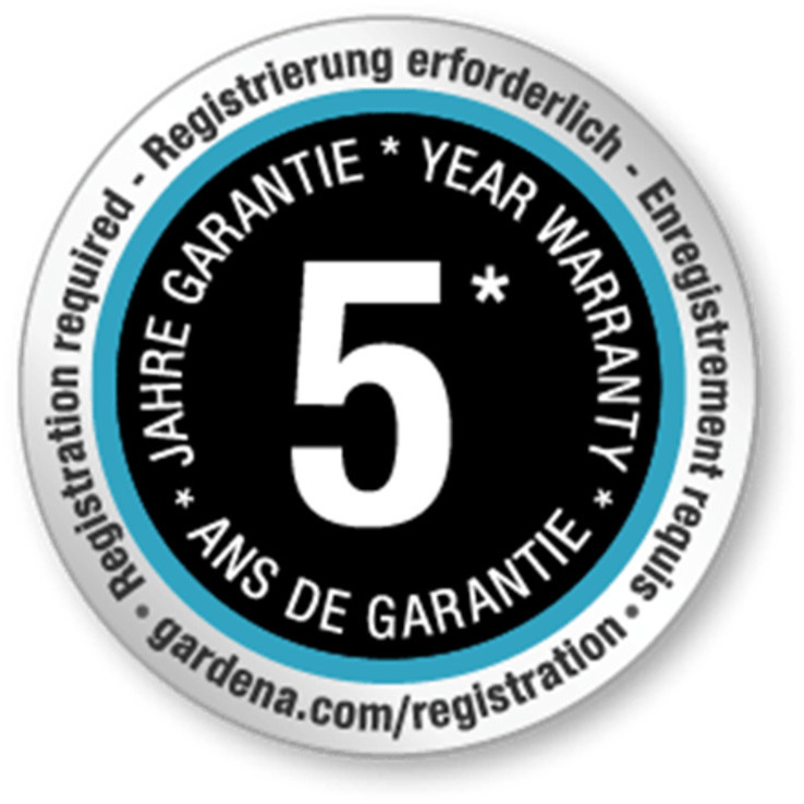 5letá záruka zaručuje vysokou kvalitu 2-cestného ventilu GARDENA