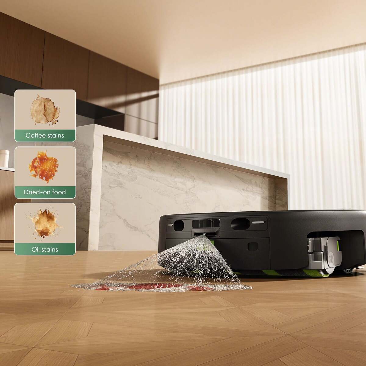 Předčištění skvrn sprejem SprayForce™ AI – iRobot Roomba Plus 675 Combo + AutoWash dock