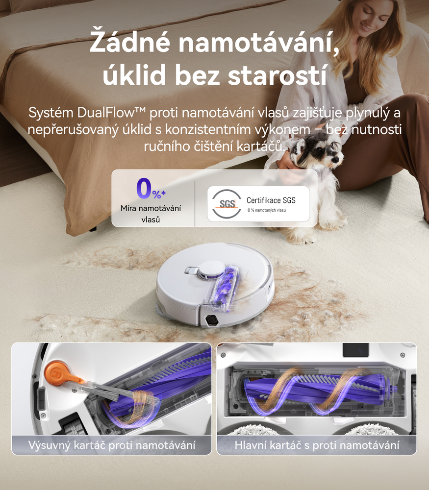 Systém DualFlow proti namotávání vlasů Narwal Freo Z10 Pro