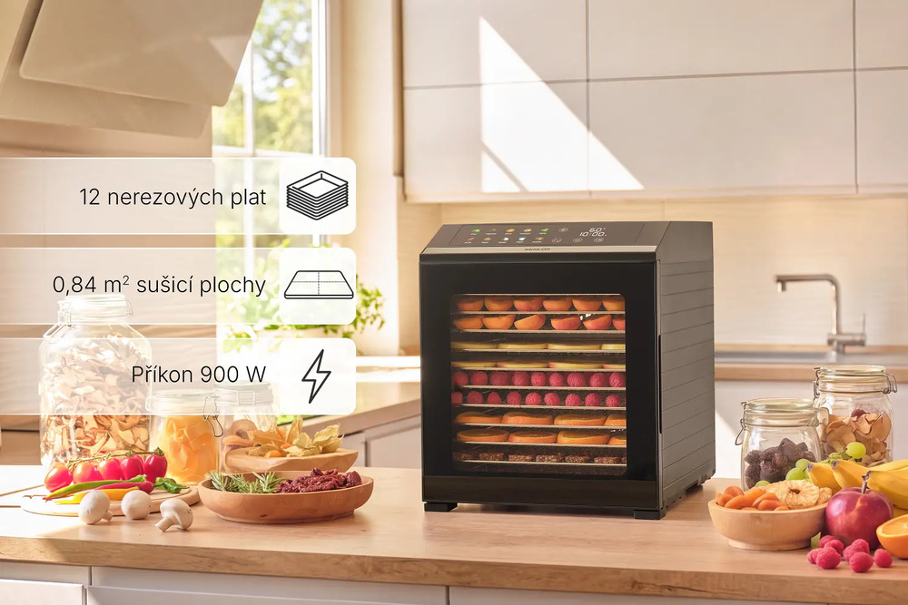 Prostor pro sušení jakýchkoli potravin – Sencor SFD 7300BK