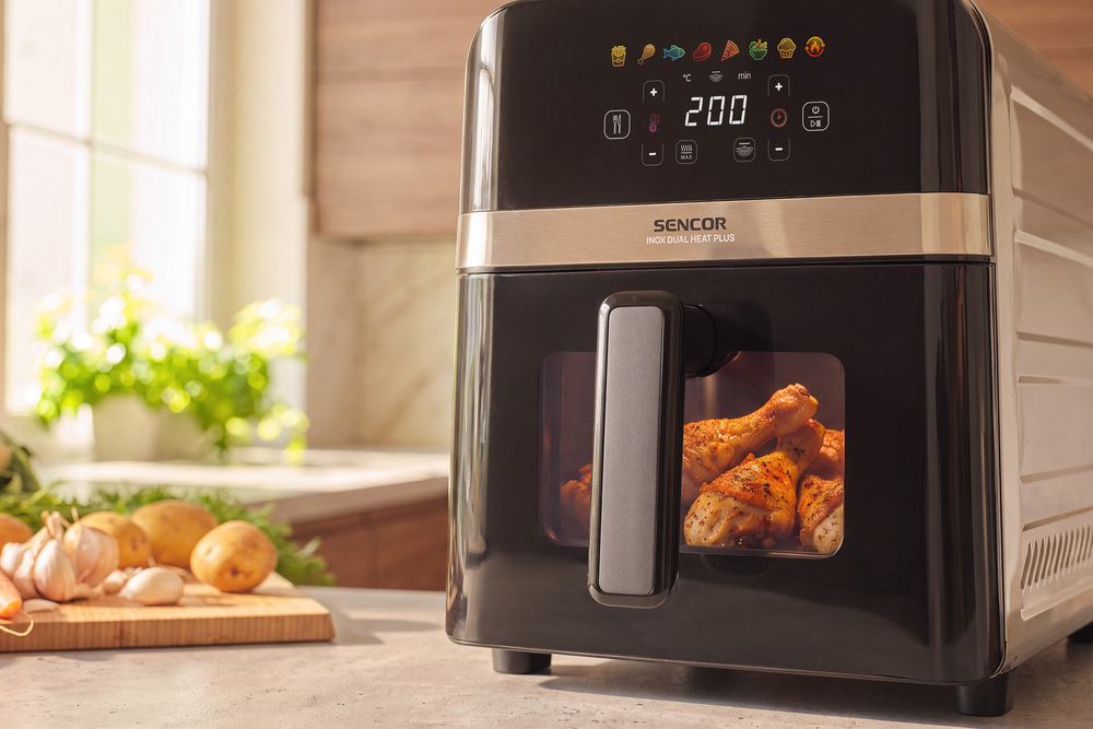 Náhledové okno s vnitřním osvětlením – Sencor SFR 9800SS INOX DUAL HEAT PLUS