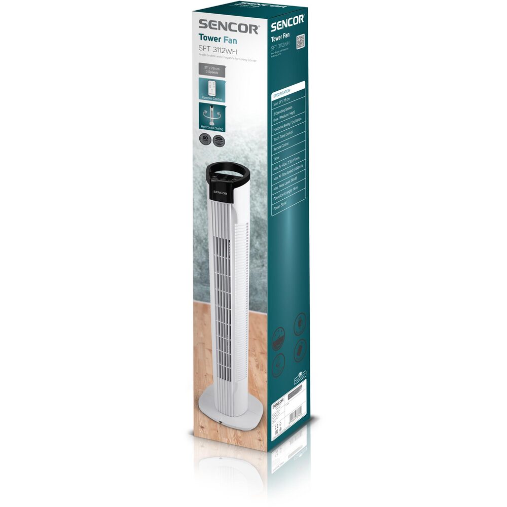 Moderní design sloupového ventilátoru SENCOR SFT 3112wh