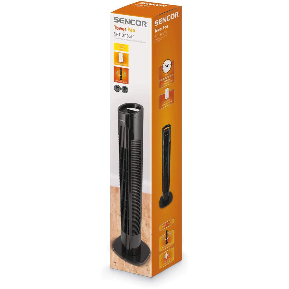 Moderní design sloupového ventilátoru SENCOR SFT 3113BK