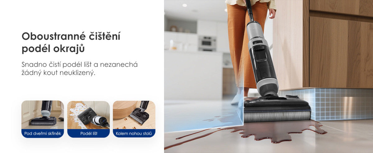 Oboustranné čištění podél hran DualEdge Tineco FLOOR ONE i5 Stretch Plus