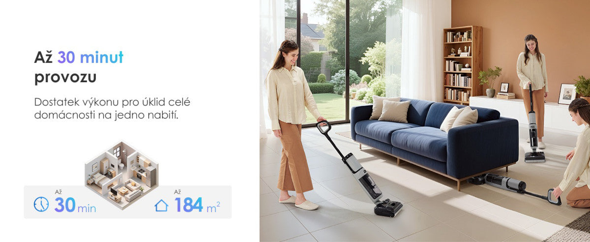 Výdrž baterie Tineco FLOOR ONE i5 Stretch Plus
