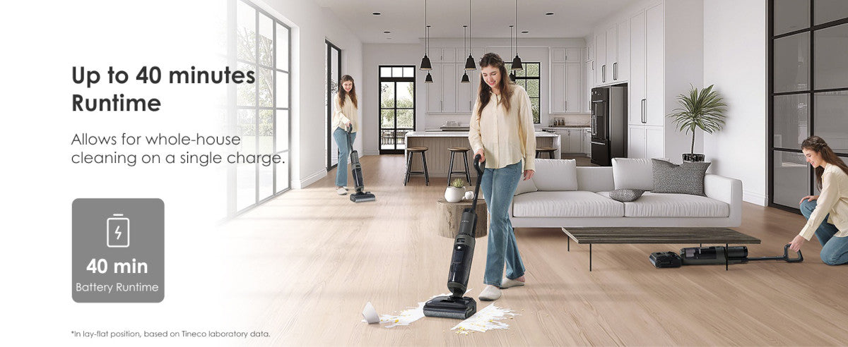 Výdrž baterie až 40 minut – Tineco FLOOR ONE i6 Stretch Plus