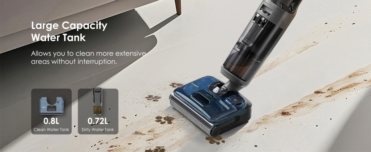 Větší nádržky na čistou a špinavou vodu – Tineco FLOOR ONE i6 Stretch Plus