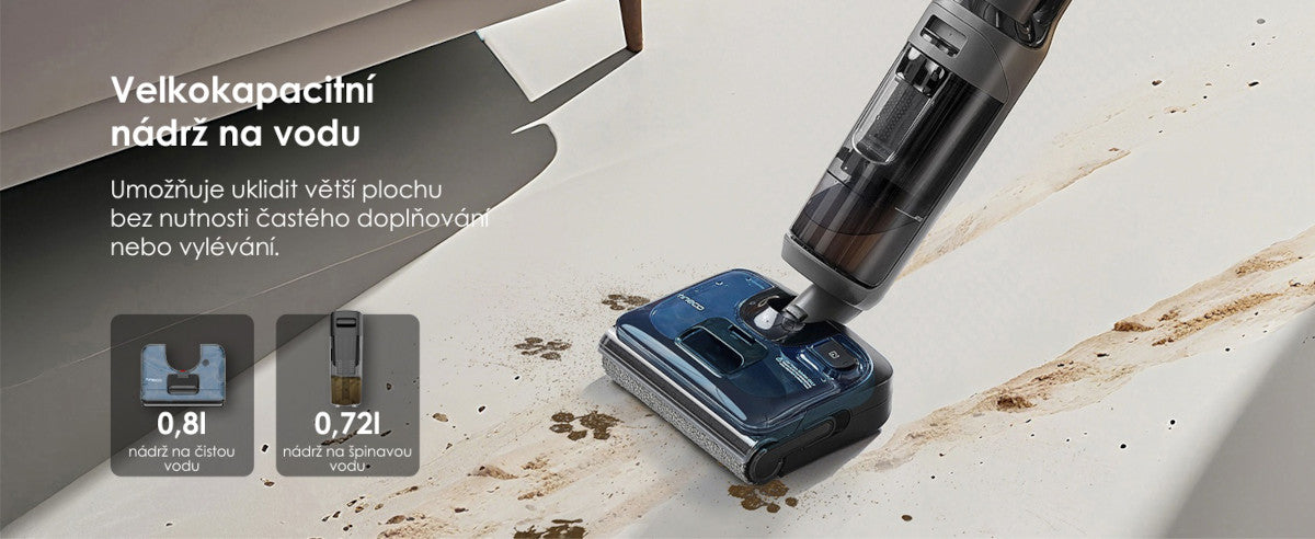Větší nádržky na čistou a špinavou vodu – Tineco FLOOR ONE i6 Stretch Plus