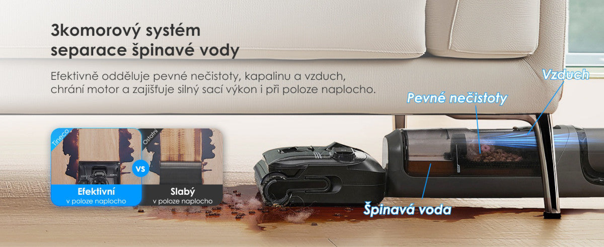 3komorový systém oddělení nečistot – Tineco FLOOR ONE i6 Stretch Plus