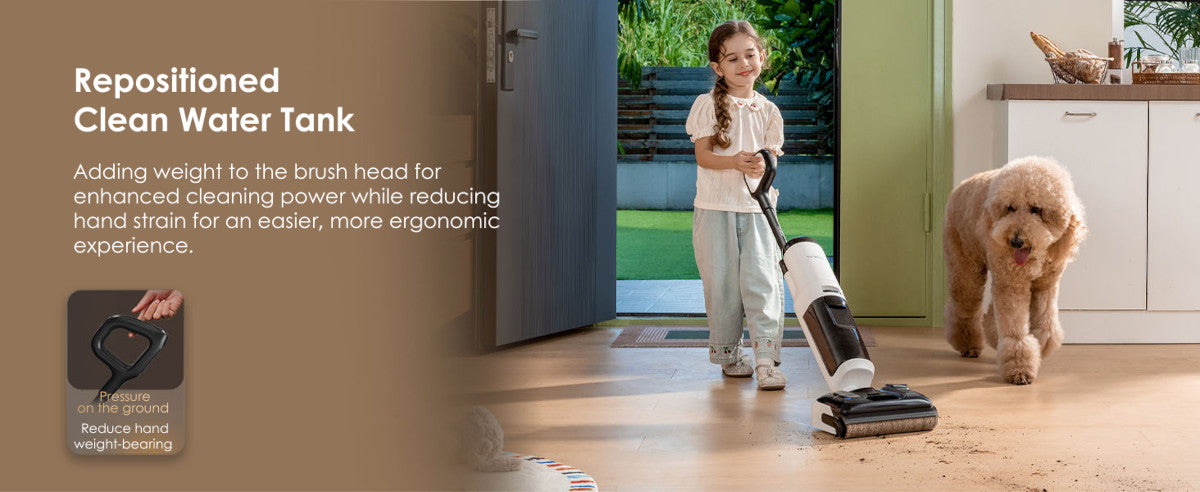 Ergonomická konstrukce s přemístěnou nádrží Tineco FLOOR ONE S5 Max