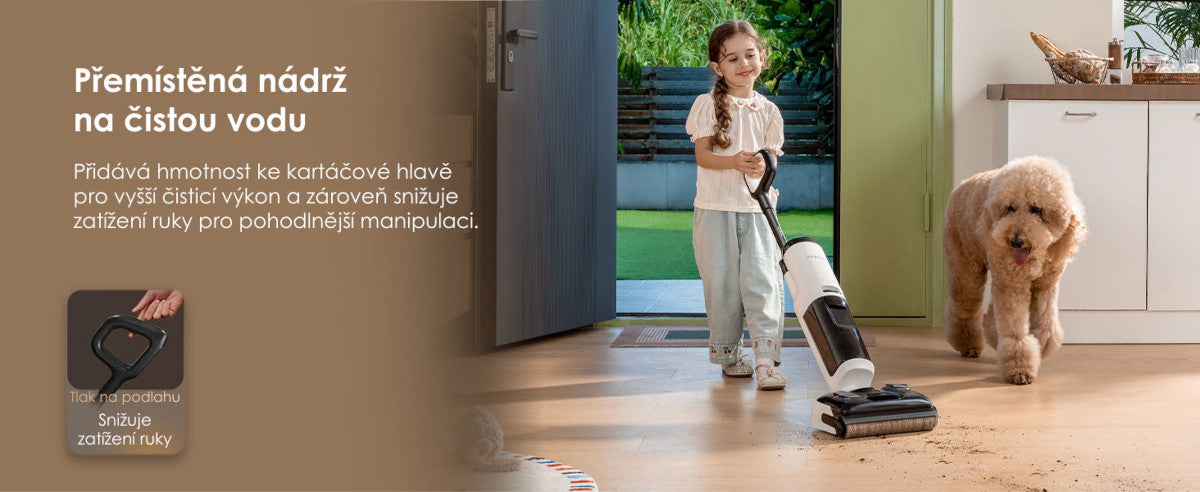 Ergonomická konstrukce s přemístěnou nádrží Tineco FLOOR ONE S5 Max