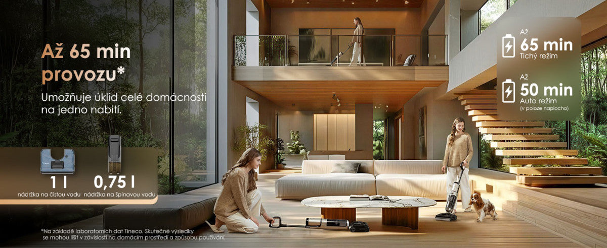 Výdrž až 65 minut na jedno nabití – Tineco FLOOR ONE S5 Stretch Gold