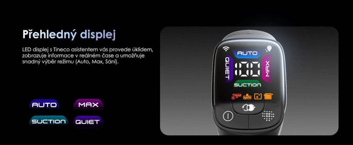 Přehledný LED displej a režimy úklidu – Tineco FLOOR ONE S9 Artist Premium
