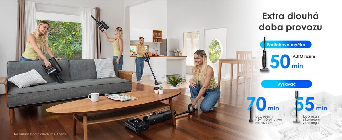 Výdrž baterie až 70 minut Tineco FLOOR ONE Switch S7 Stretch Premium