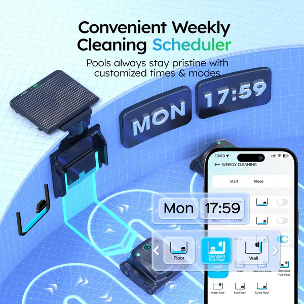 Plánované čištění přes aplikaci WYBOT S2 Solar