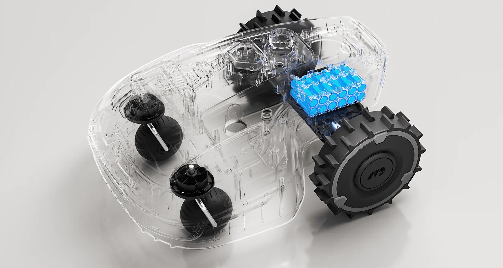 Nabíjení baterie robotické sekačky na 100 %